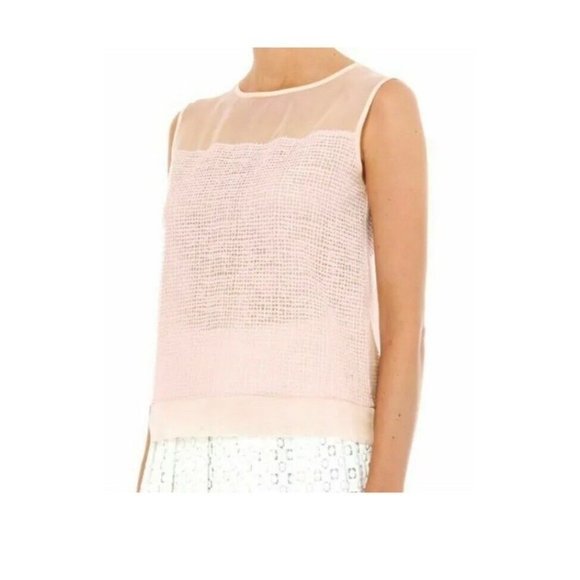 Rebecca Taylor Soft Pink Silk Net Lace Blouse Silk Top Tank Size 6 - Picture 1 of 14